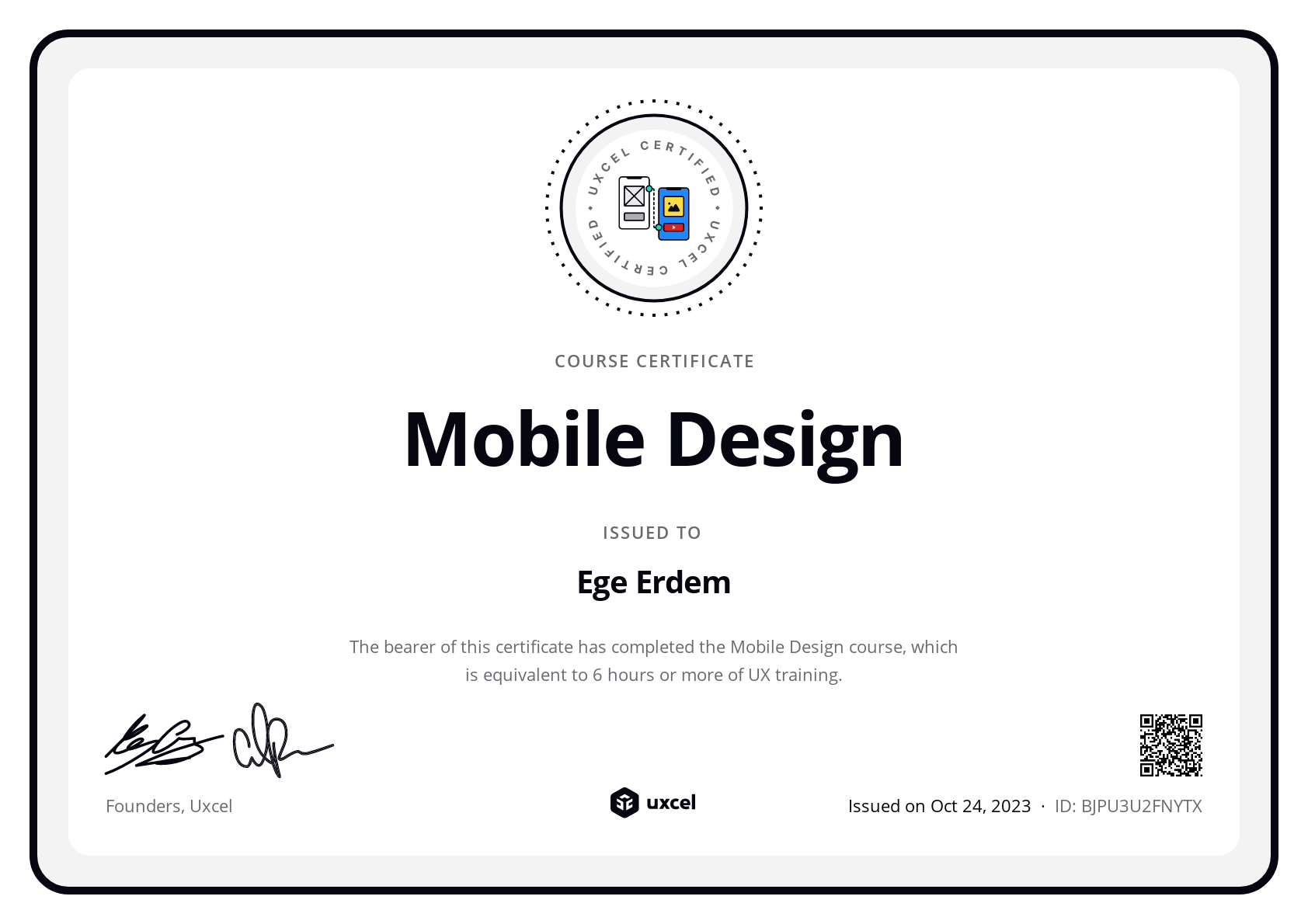 Ege Erdem's certificate